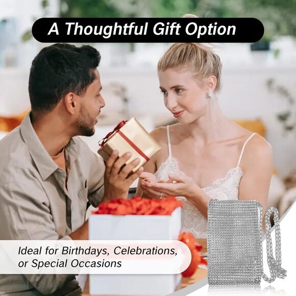 Silver Sequin Glitter Purse with Rhinestones – Crossbody for Events - Picture 6 of 7